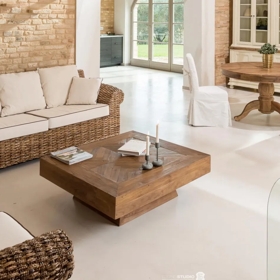 Firkantet sofabord i genbrugt tropisk træ - rutsjebane Viadurini