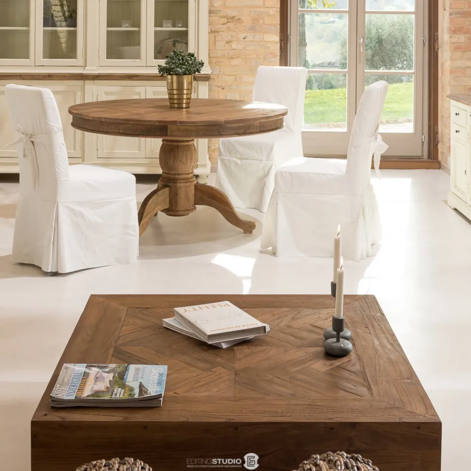 Firkantet sofabord i genbrugt tropisk træ - rutsjebane Viadurini