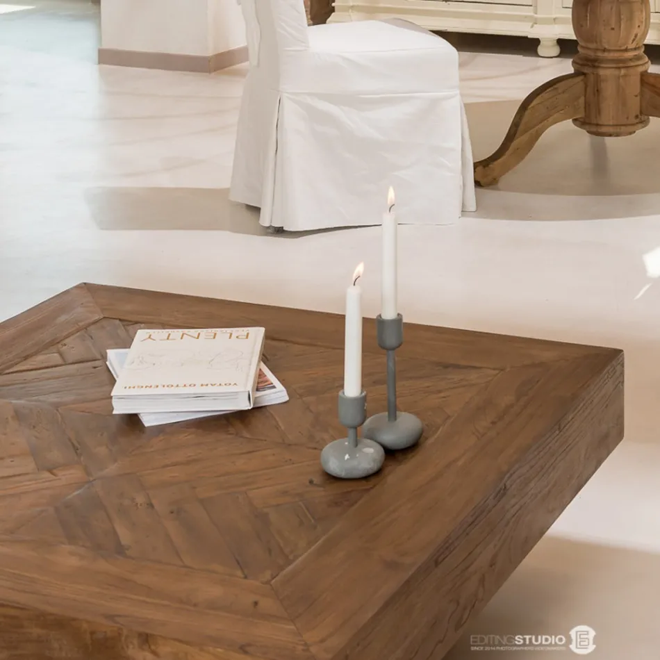 Firkantet sofabord i genbrugt tropisk træ - rutsjebane Viadurini