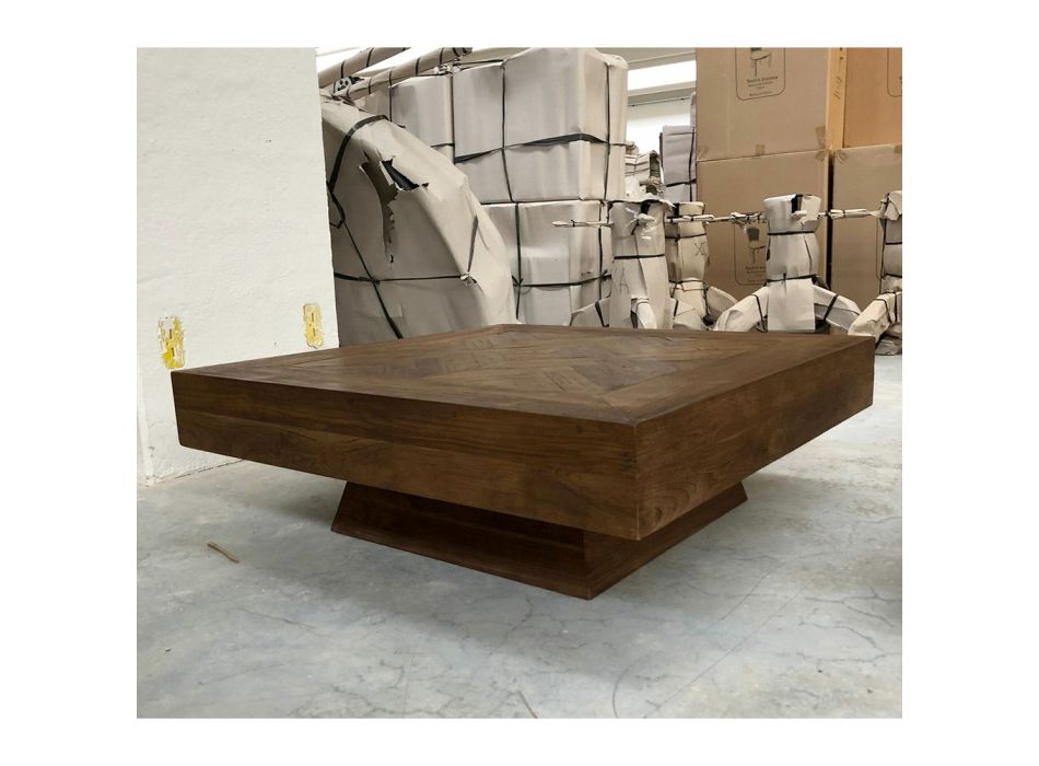 Firkantet sofabord i genbrugt tropisk træ - rutsjebane Viadurini