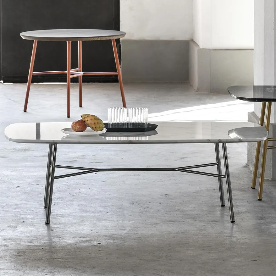 Rektangulært sofabord med marmorplade lavet i Italien - Makino Viadurini