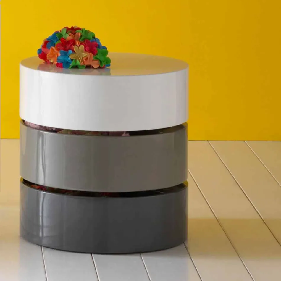 Rundt sofabord med drejelige hylder og containere i MDF - Pitty Viadurini