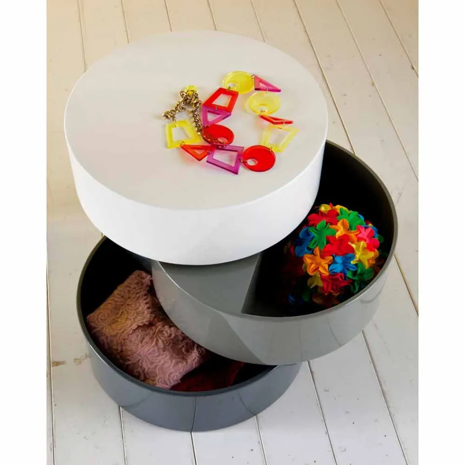 Rundt sofabord med drejelige hylder og containere i MDF - Pitty Viadurini