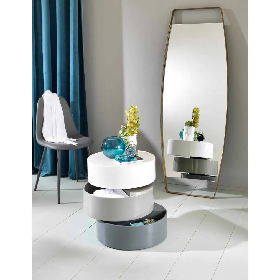 Rundt sofabord med drejelige hylder og containere i MDF - Pitty Viadurini