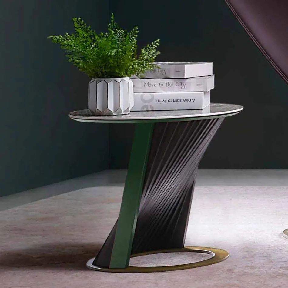 Rundt sofabord i stentøj og aske lavet i Italien - Bering Viadurini