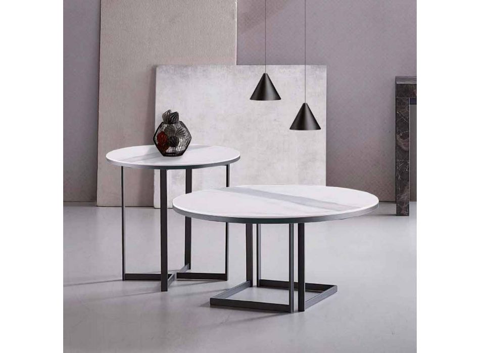 Rundt sofabord i Gres og moderne metal fremstillet i Italien - Albert Viadurini