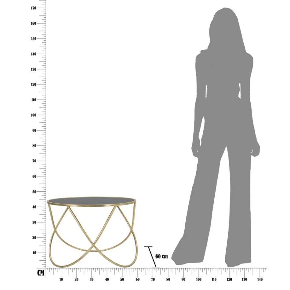 Rundt sofabord i sort glas og guldfinishjern - Rebel Viadurini