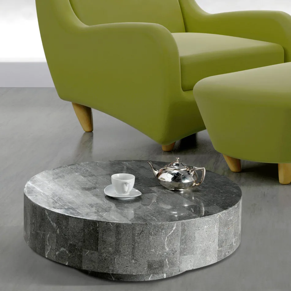 Moderne rundt sofabord i fossil sten - Vermont Viadurini