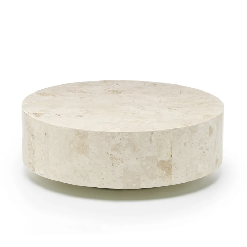 Moderne rundt sofabord i fossil sten - Vermont Viadurini