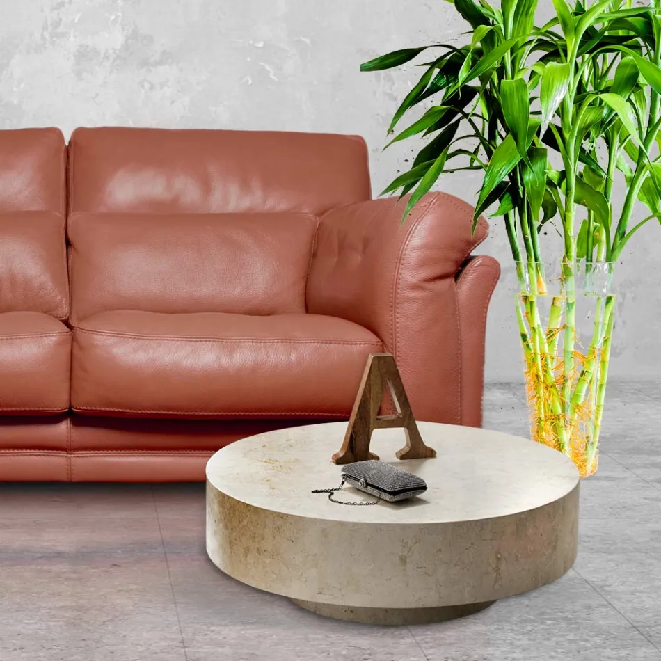 Moderne rundt sofabord i fossil sten - Vermont Viadurini