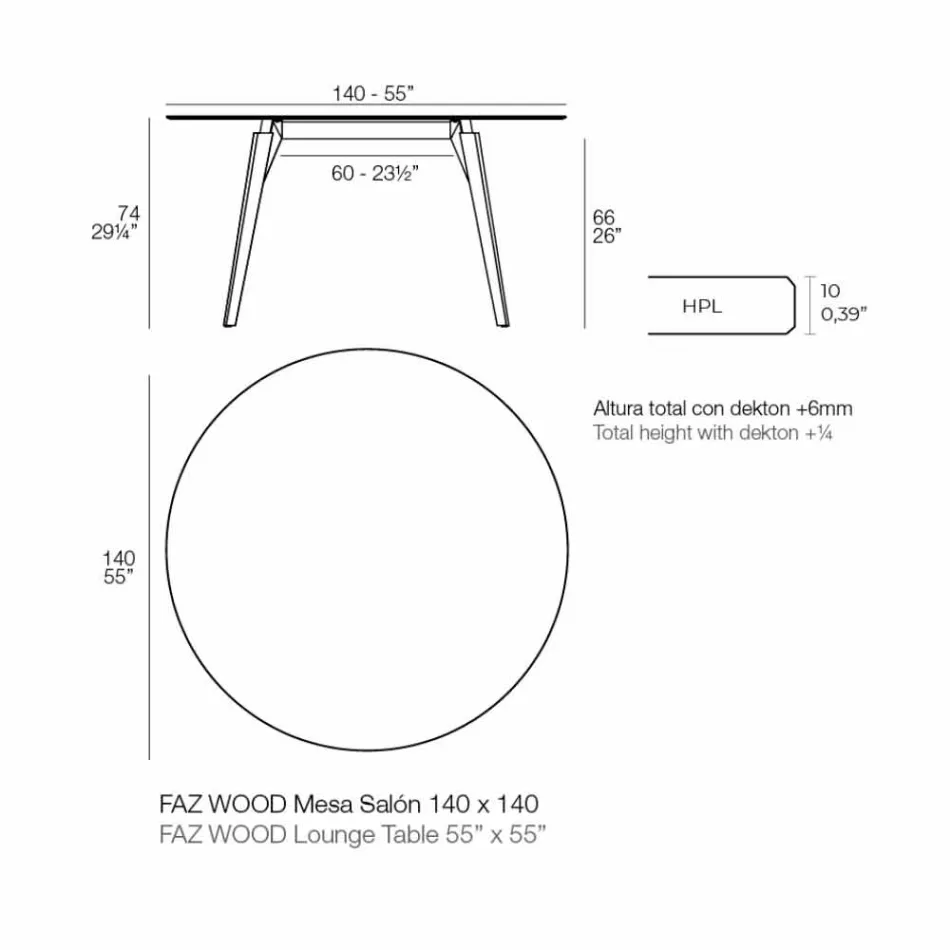Rundt sofabord af træ og Hpl-top i 2 størrelser - Faz Wood fra Vondom Viadurini
