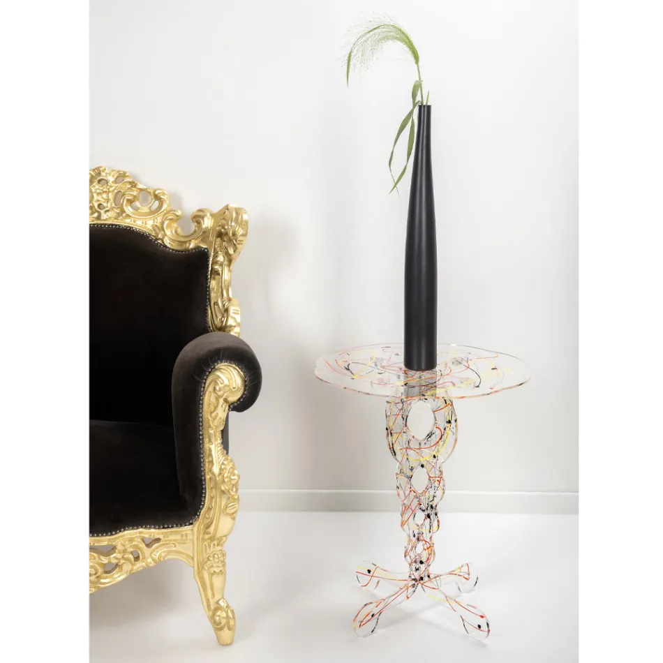 Rundt gennemsigtigt plexiglas sofabord og farvet plade - fosfor Viadurini