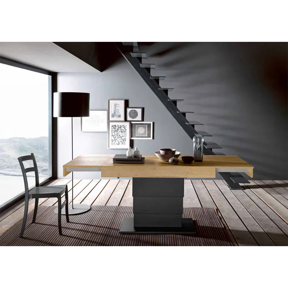 Transformerbart sofabord i træ og stål fremstillet i Italien - Demetro Viadurini