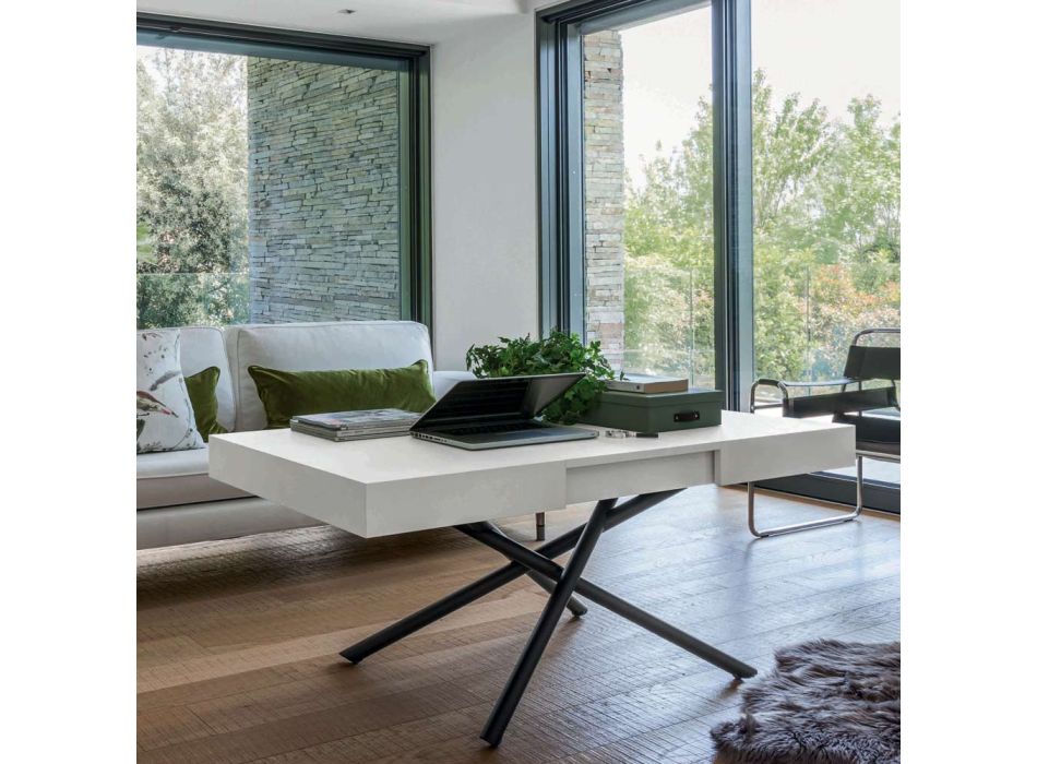 Transformerbart sofabord i træ og metal, lavet i Italien - Sanrocco Viadurini