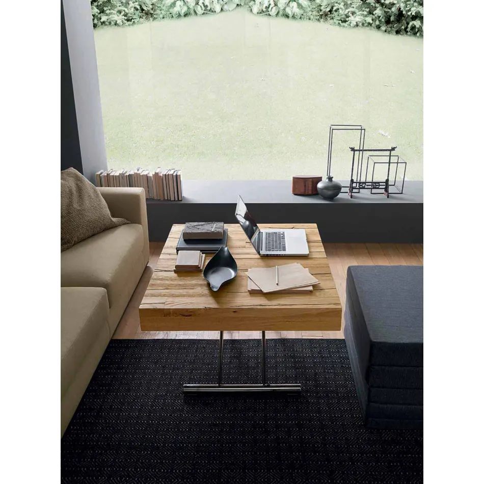 Transformerbart sofabord i massivt træ fremstillet i Italien - Trabucco Viadurini