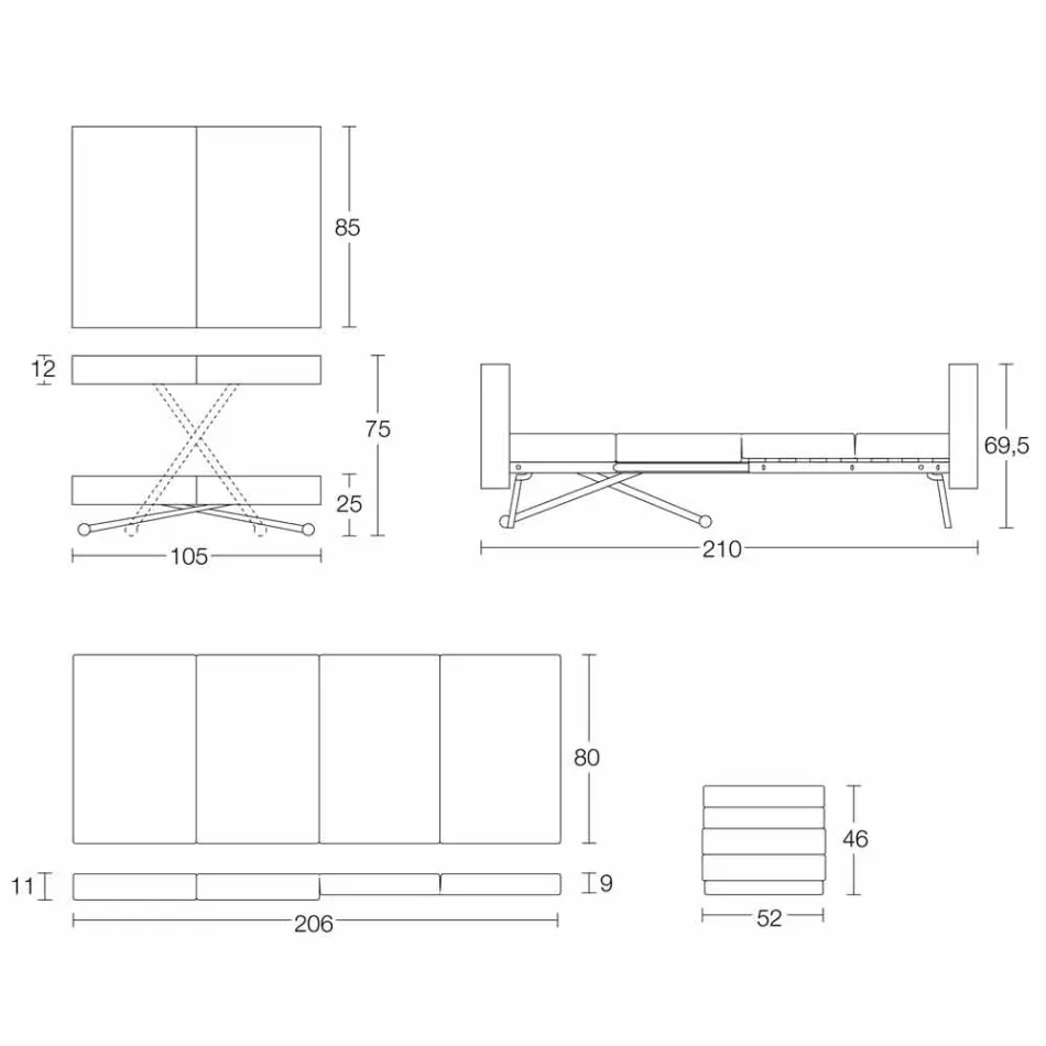 Transformerbart sofabord i massivt træ fremstillet i Italien - Trabucco Viadurini