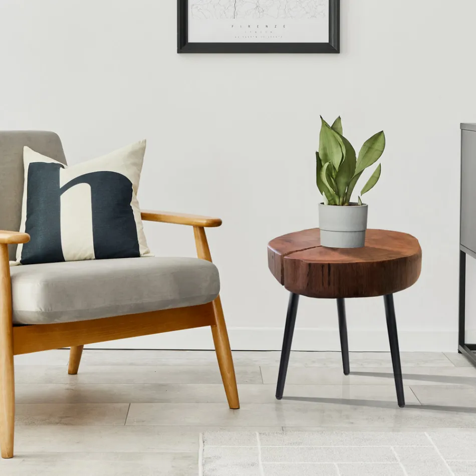 Stue sofabord med metalben og massiv træplade - Sardinien Viadurini