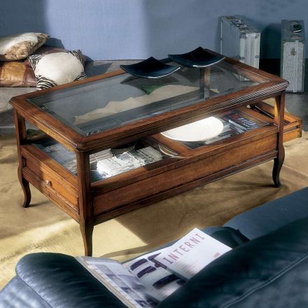 Stue sofabord med glasplade og 2 skuffer Made in Italy - Xipe Viadurini
