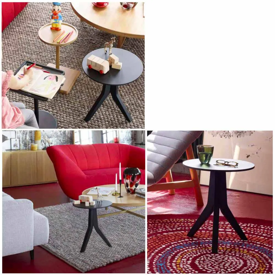 Moderne rundt design sortlakeret træ sofabord - Sperone Viadurini