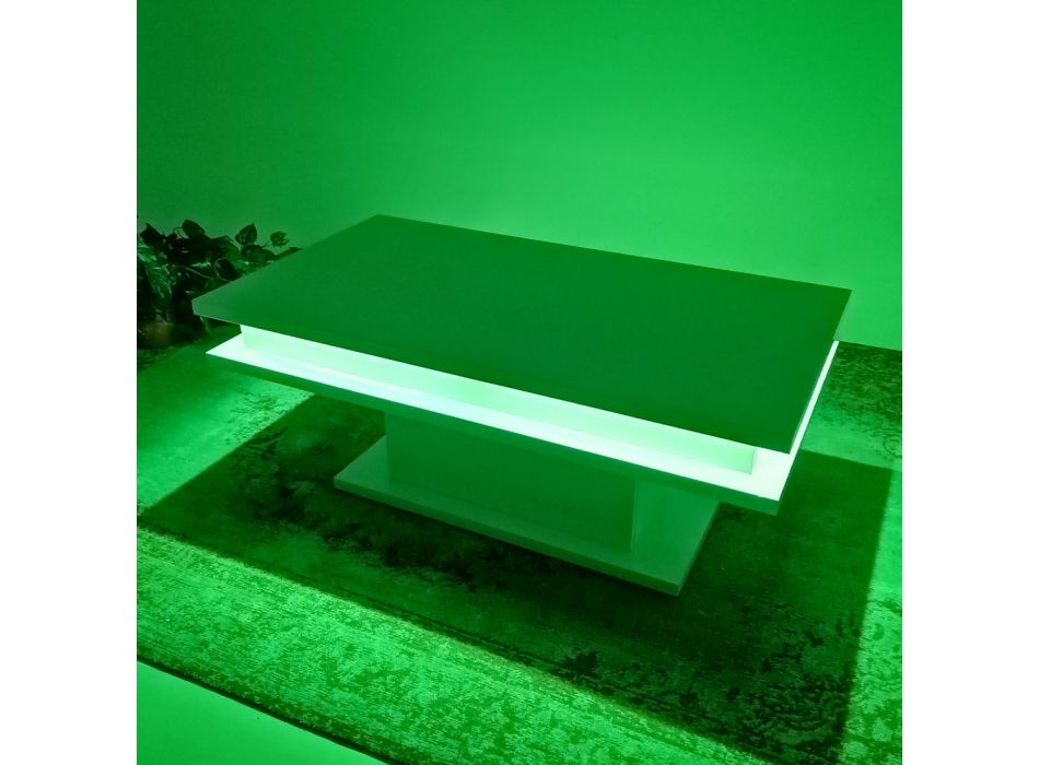 Blankt Hvidt Træ Stue Sofabord Med eller Uden Led Lys - Perro Viadurini