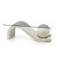 Stue Sofabord Glasplade med Fossil Stone Base - Kugle