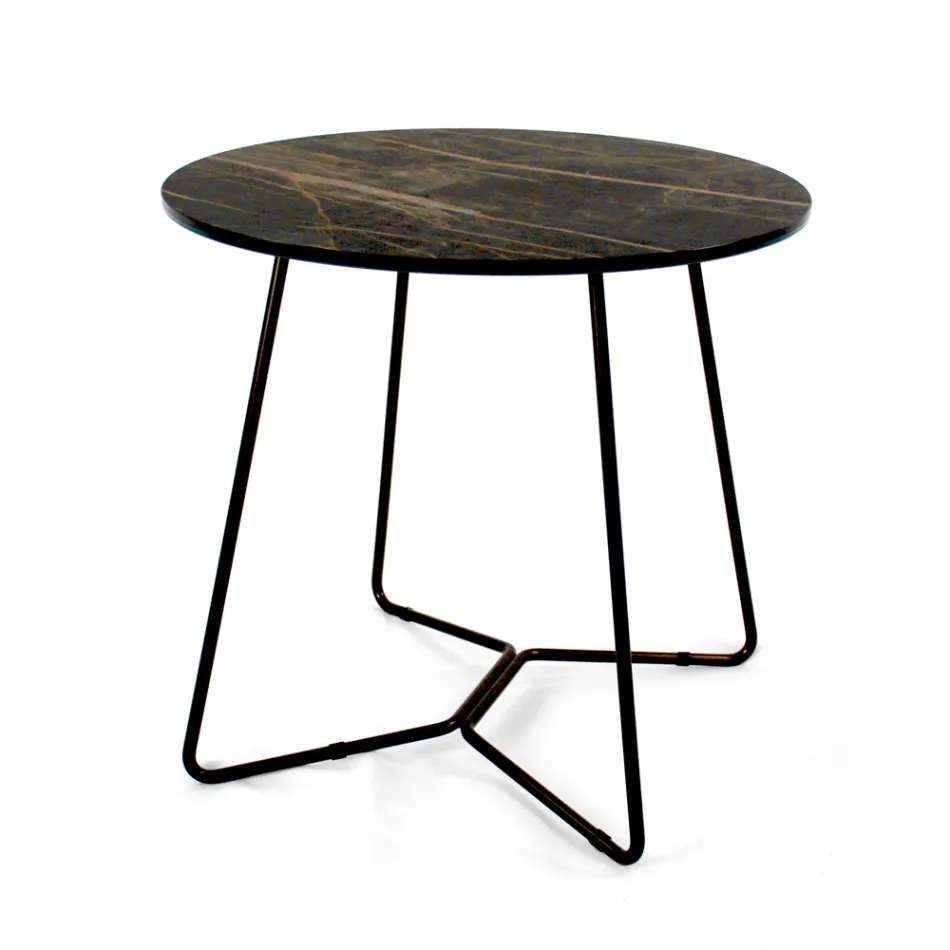 Rundt sofabord med plade af porcelæn i stentøj lavet i Italien - Paini Viadurini