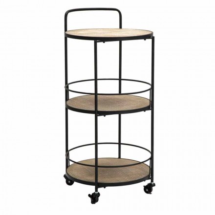 Moderne design sofabord i jern og MDF med hjul og 3 hylder - Lennox Viadurini