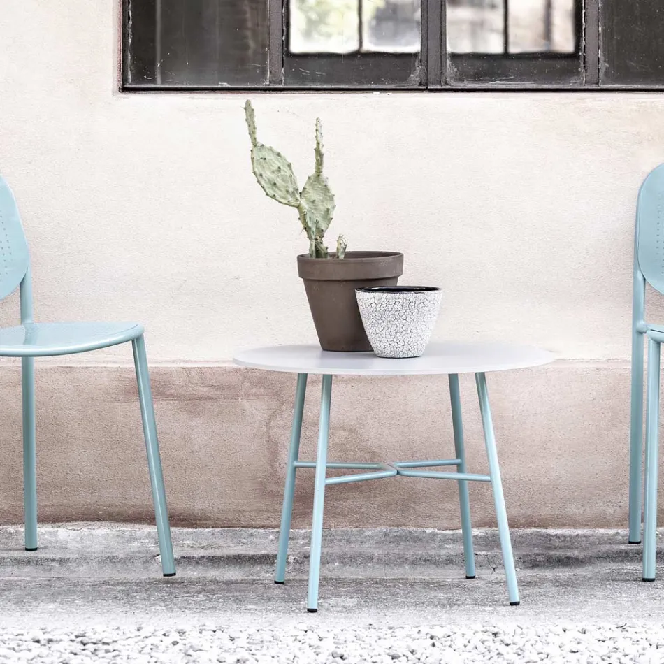 Rundt udendørs sofabord i HPL med metalunderstell Fremstillet i Italien - Makino Viadurini