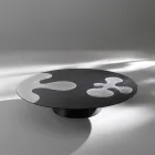 Sortlakeret sofabord i lærketræ med indsatser i satineret rustfrit stål - Vergine Viadurini