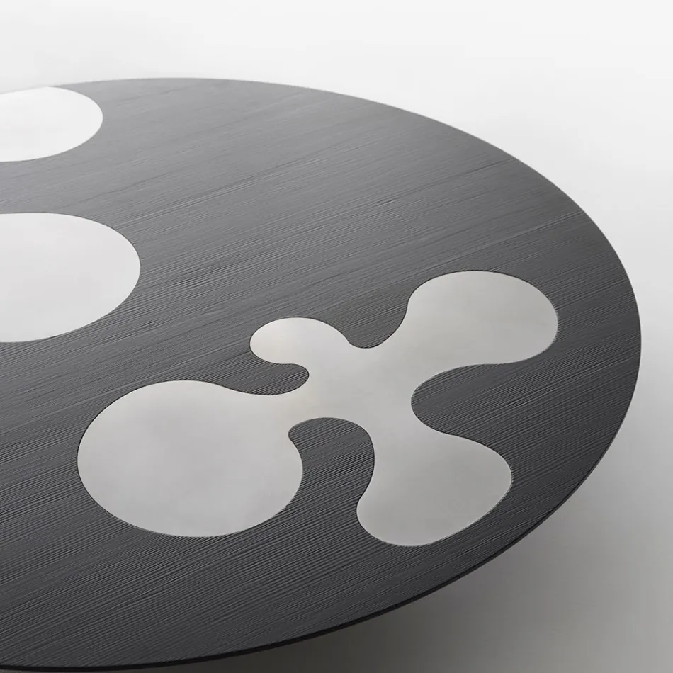 Sortlakeret sofabord i lærketræ med indsatser i satineret rustfrit stål - Vergine Viadurini