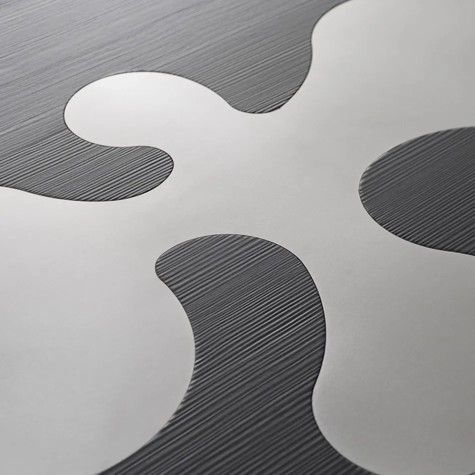 Sortlakeret sofabord i lærketræ med indsatser i satineret rustfrit stål - Vergine Viadurini