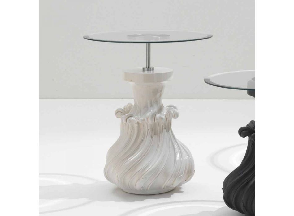 massivt træ bord og hvid krystal, diameter 60cm, Margo Viadurini