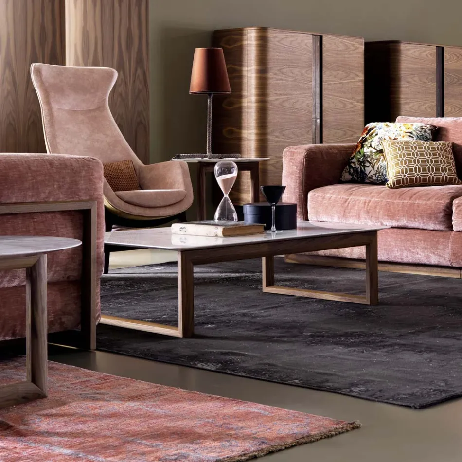 Grilli York design massivt træ og marmor sofabord lavet i Italien Viadurini