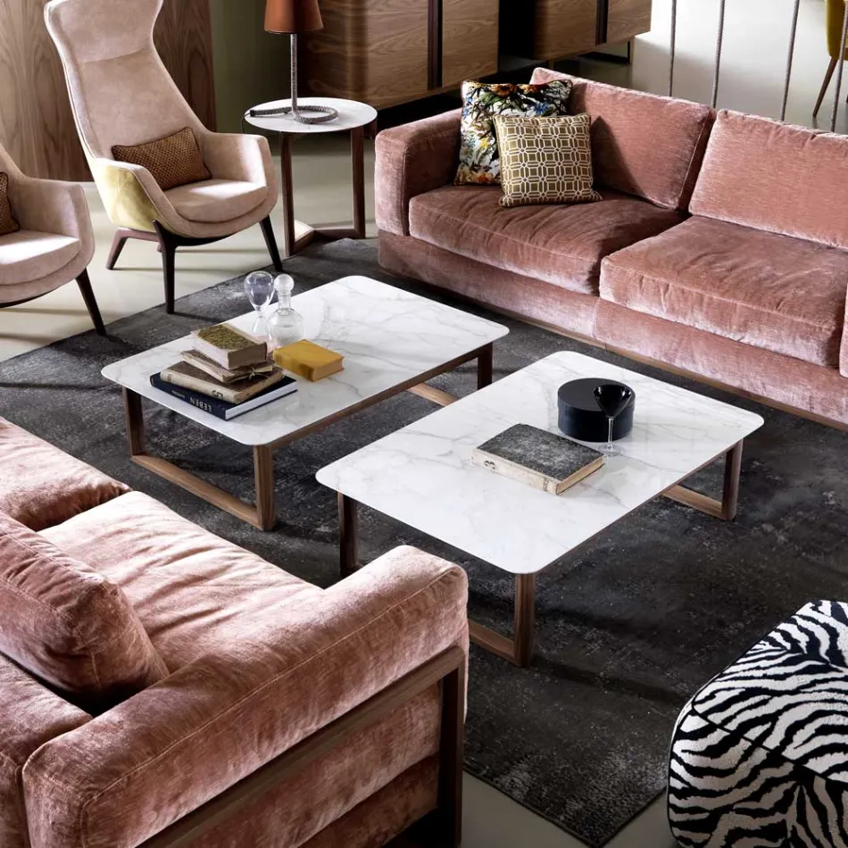 Grilli York design massivt træ og marmor sofabord lavet i Italien Viadurini