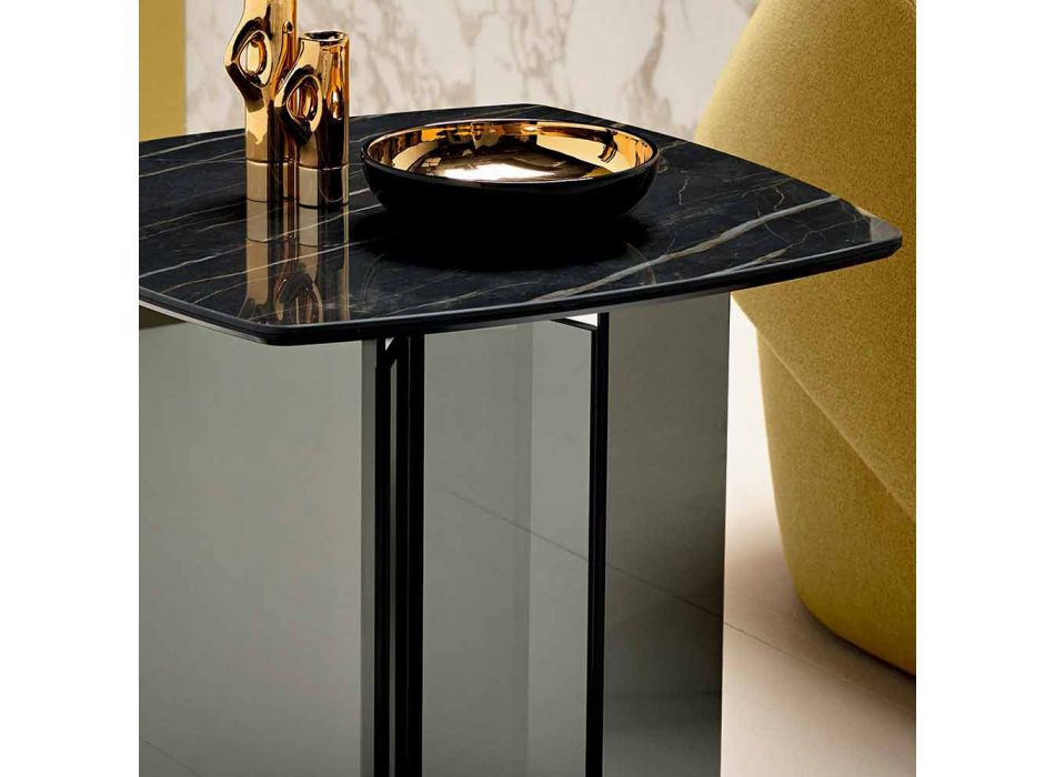 Sofa sidebord til stue med keramisk top og røget glas - tilfældigt Viadurini