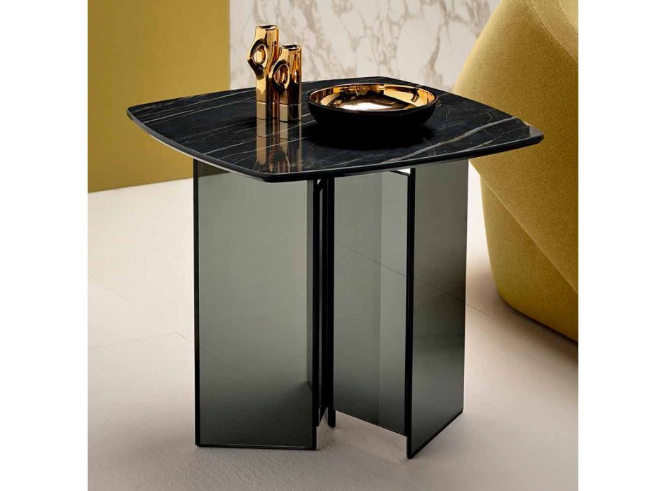 Sofa sidebord til stue med keramisk top og røget glas - tilfældigt Viadurini