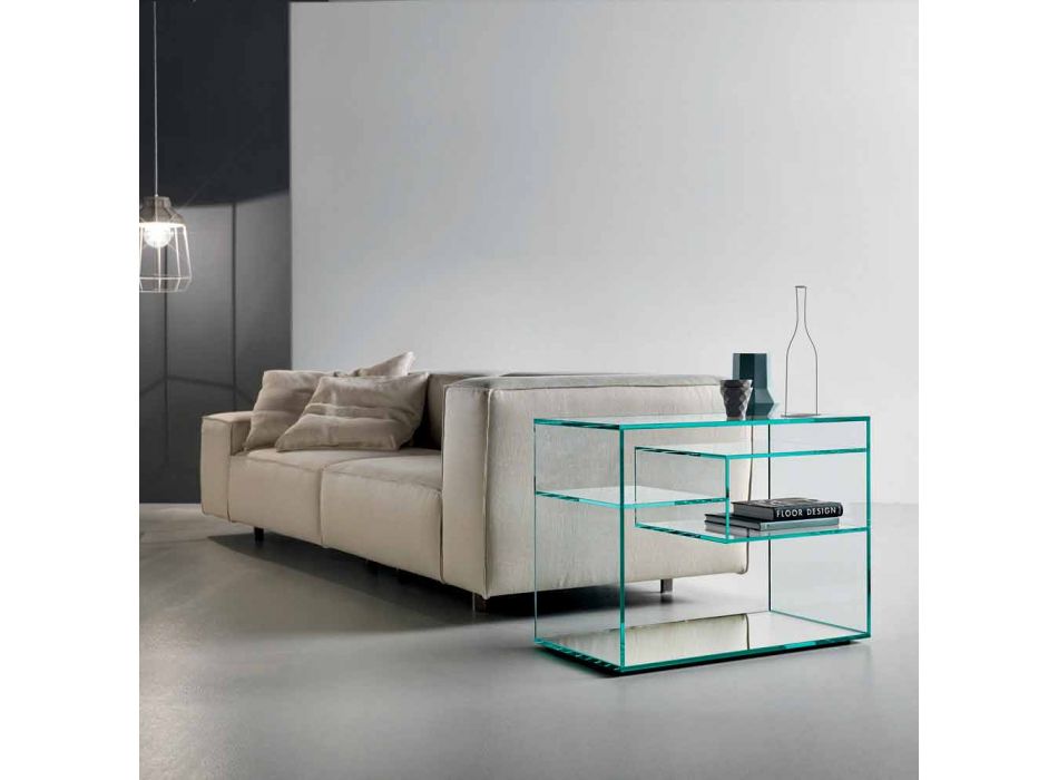Sofa sidebord eller sengebord i ekstra klart glas spejlbase - Linzy Viadurini