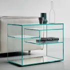 Sofa sidebord eller sengebord i ekstra klart glas spejlbase - Linzy Viadurini