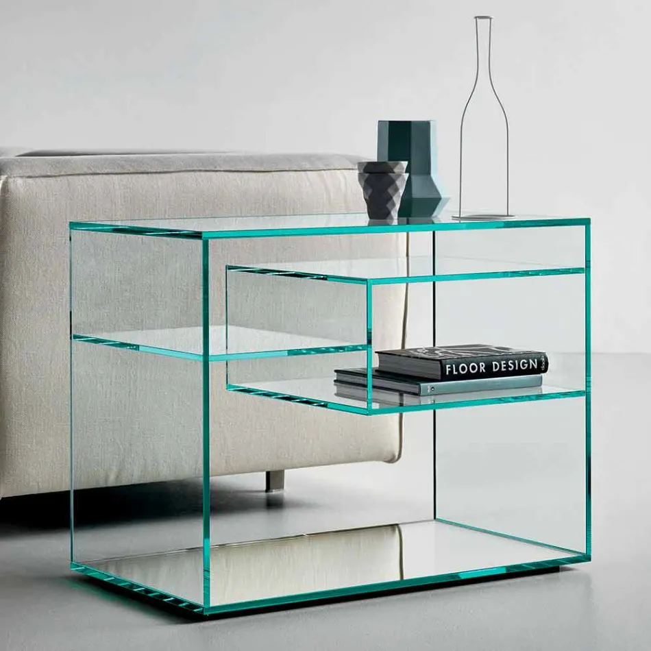 Sofa sidebord eller sengebord i ekstra klart glas spejlbase - Linzy Viadurini