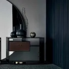 Sofa sidebord eller sengebord i røget glas med læderskuffe - Linzy Viadurini