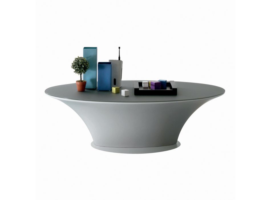 Båddesign ovalt sofabord metal og ætset glas - Ombordstigning Viadurini