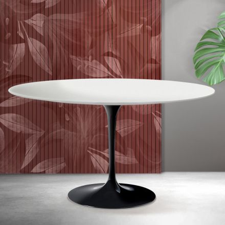 Saarinen Tulip ovalt sofabord H 41 cm i mat hvid Florim keramik - skarlagenrød Viadurini