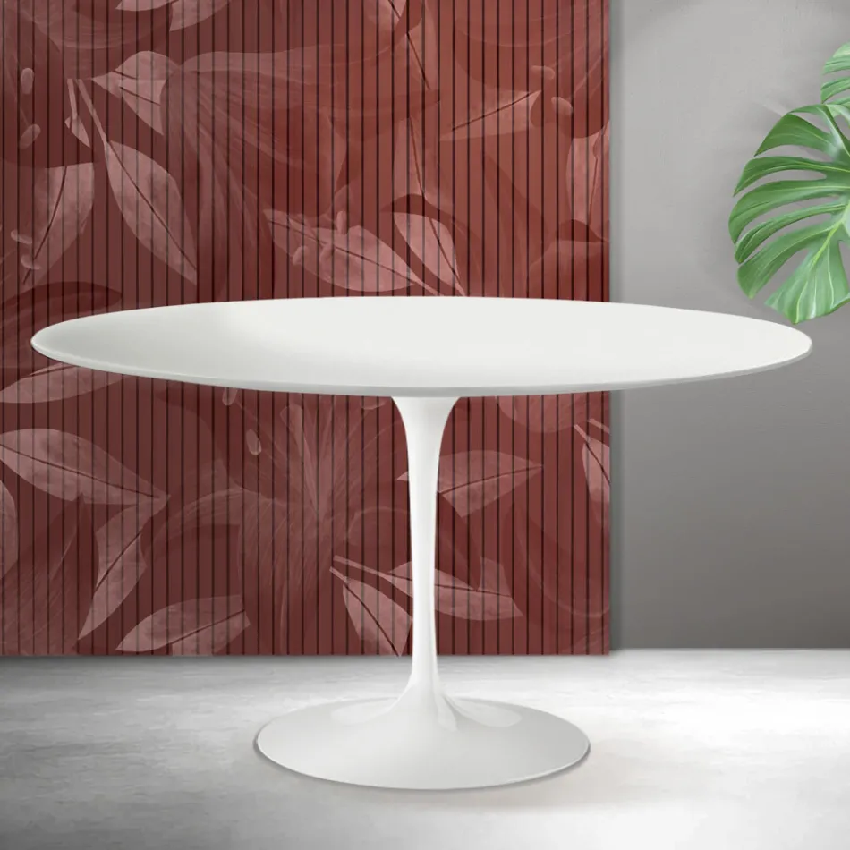 Saarinen Tulip ovalt sofabord H 41 cm i mat hvid Florim keramik - skarlagenrød Viadurini