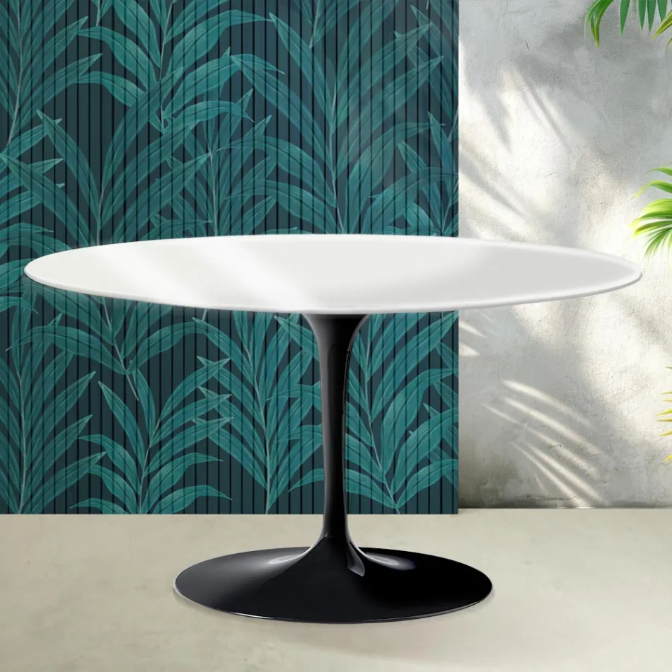 Saarinen Tulip ovalt sofabord H 41 cm i blank hvid Florim keramik - Scarlet Viadurini