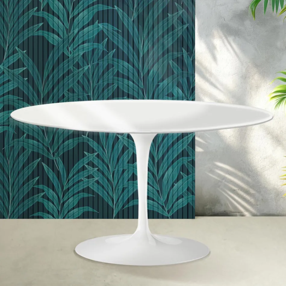 Saarinen Tulip ovalt sofabord H 41 cm i blank hvid Florim keramik - Scarlet Viadurini