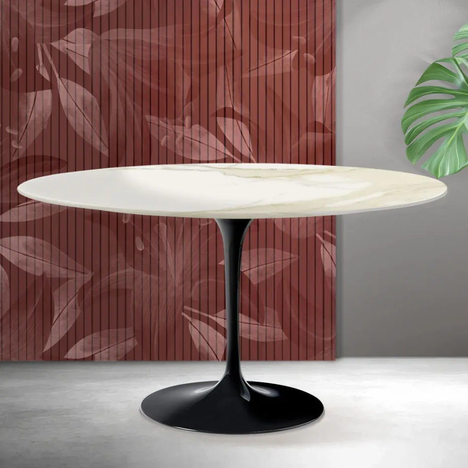 Saarinen Tulip ovalt sofabord H 41 cm i Florim Calacatta guld mat keramik - skarlagenrød Viadurini