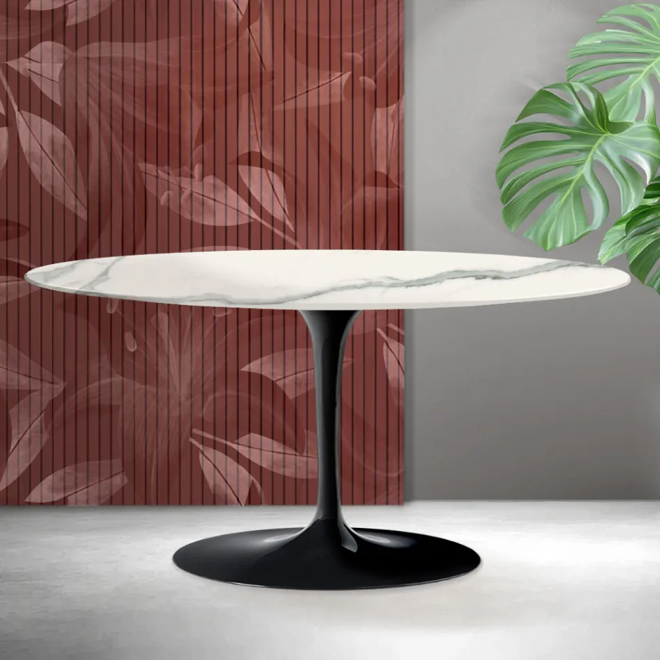 Saarinen Tulip ovalt sofabord H 41 cm i Florim Statuario mat keramik - skarlagenrød Viadurini