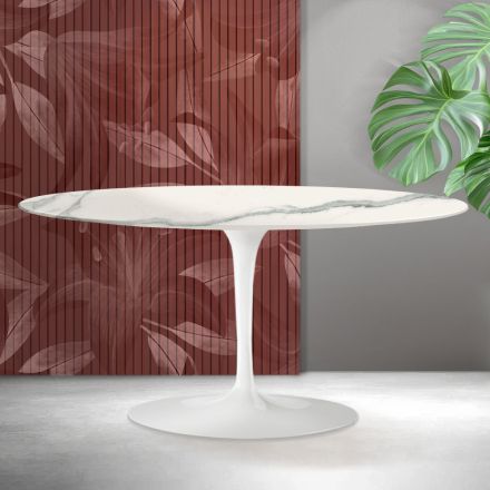 Saarinen Tulip ovalt sofabord H 41 cm i Florim Statuario mat keramik - skarlagenrød Viadurini