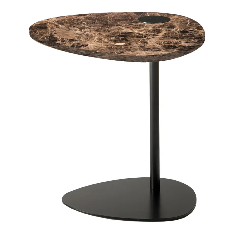 Sofabord til stue i metal og marquinia marmor, luksusdesign - Yassine Viadurini