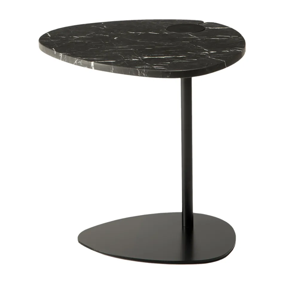 Sofabord til stue i metal og marquinia marmor, luksusdesign - Yassine Viadurini